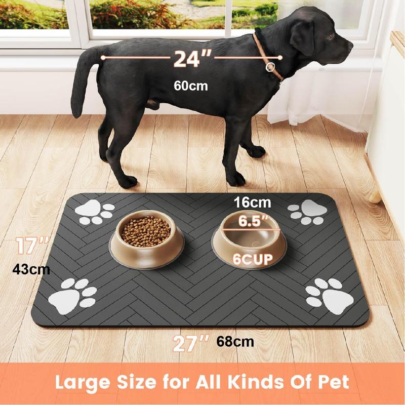 Quick Drying Absorbent Pet Feeding Mat for Dogs and Cats, Non-Slip Rubber Bottom, Dark Polyester Surface for Indoor Use
