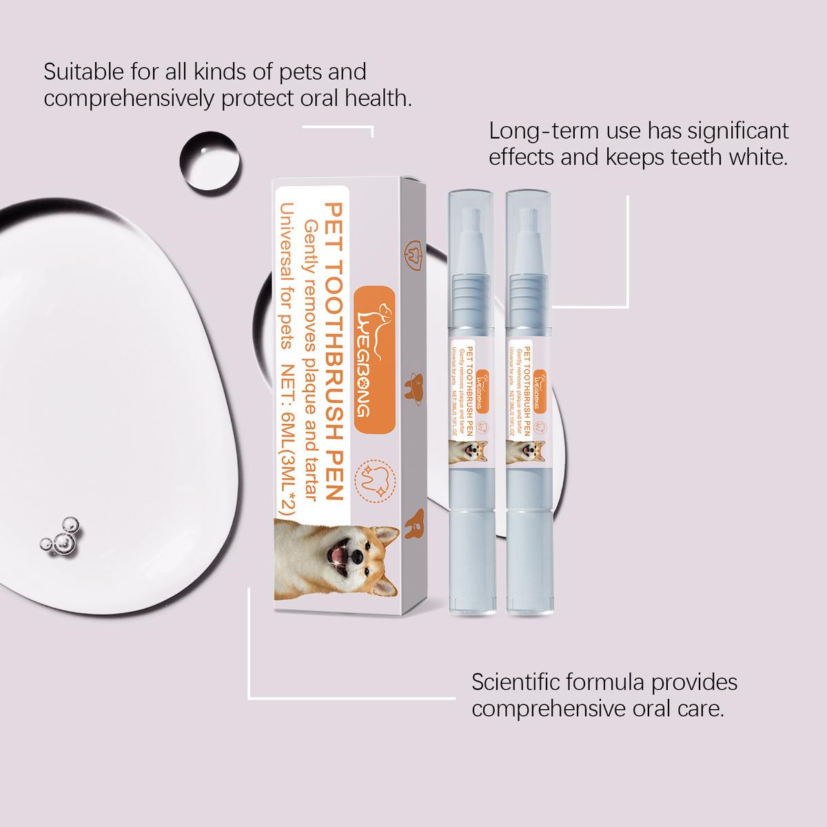 2 PCS 2025 New Pet Toothbrush Pen Pet Tooth Whitening, Dental Care Gel, Ergonomic Brightening Pens for Dog Cats Dental Care Fresh Breath