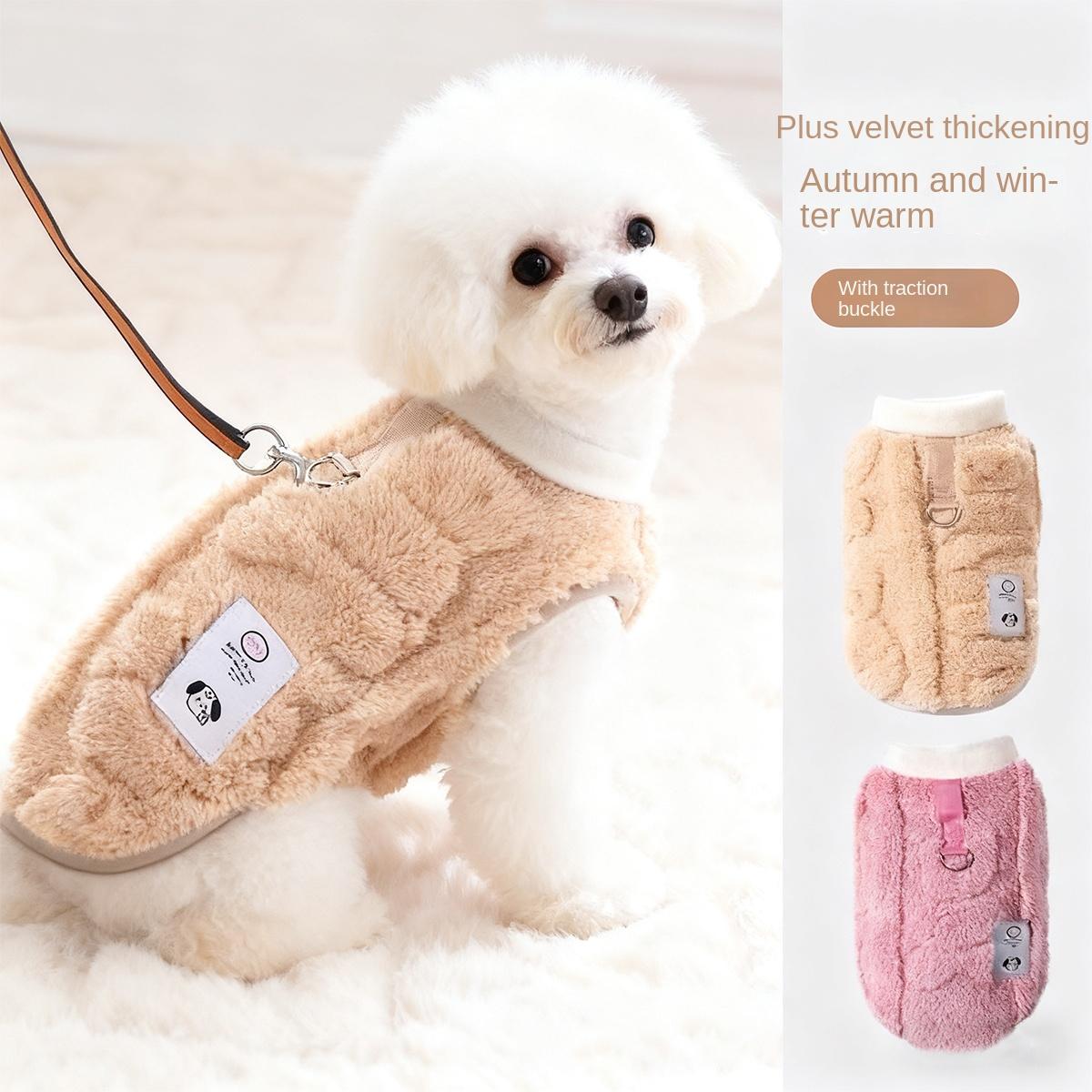 Warm Fleece Pet Vest Jacket, Sleeveless Design, Anti-Shedding, with Leash Ring, for Small Medium Dogs Cats, Fall Winter