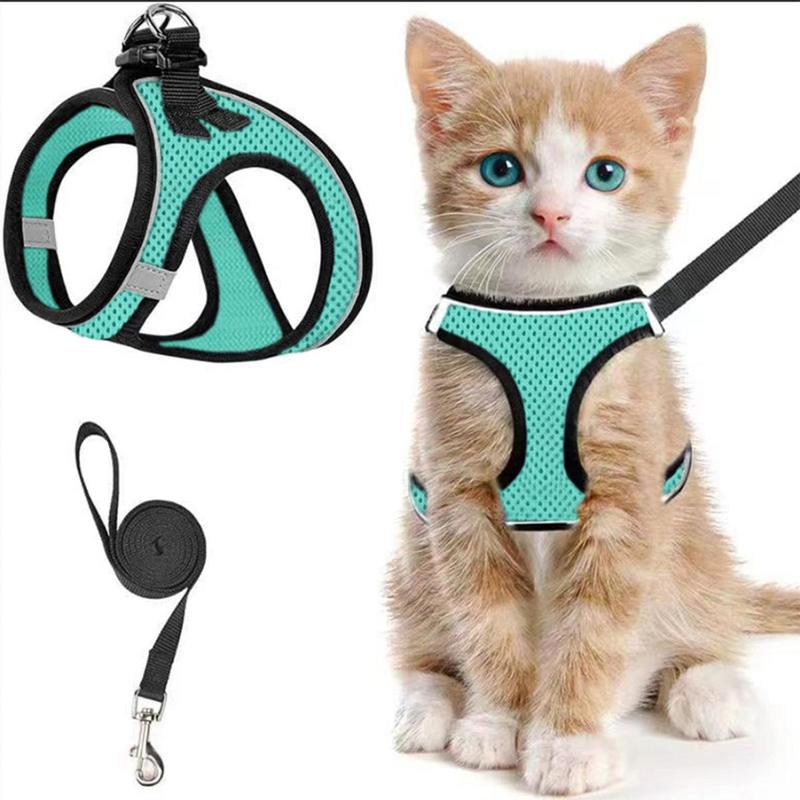 2pcs Adjustable Pet Harness & Leash Set, Breathable Mesh Cat Harness With No Tangle Leash, Pet Supplies For Outdoor Walking