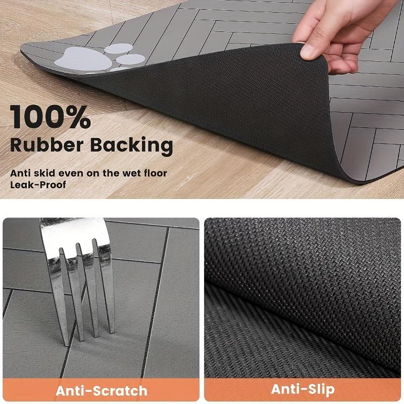 Quick Drying Absorbent Pet Feeding Mat for Dogs and Cats, Non-Slip Rubber Bottom, Dark Polyester Surface for Indoor Use