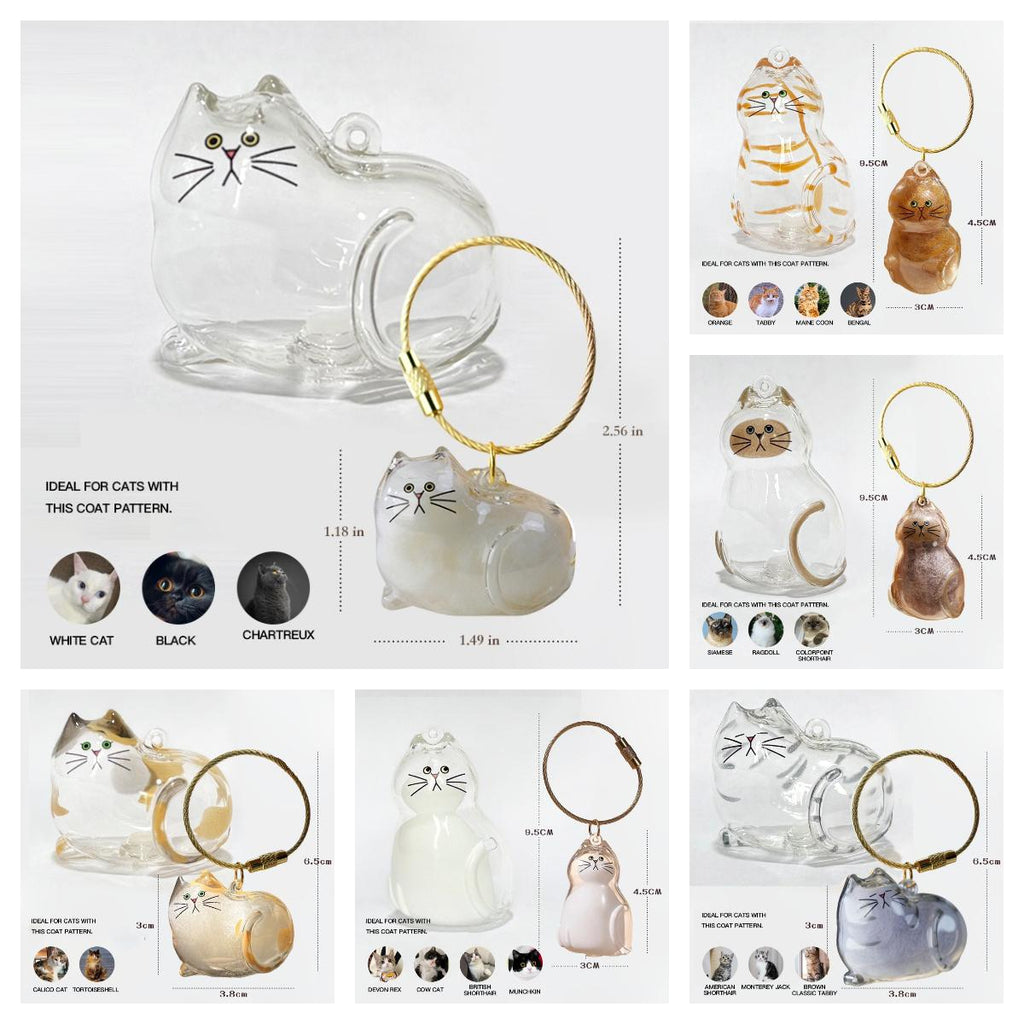 Cat Fur Memory Charm, Transparent Fur Storage Keychain, 6 Cute Designs, Mini Fur Collector, Sentimental Keepsake Pendant, Pet Memorial Gift, Cat Mom Must-Have Personalized