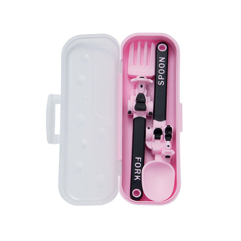 Kids 3 Wheel Scooter Cutlery Set Cartoon Cute Food Grade PP Material High Temperature Disinfectable Fork Spoon Set for Toddlers