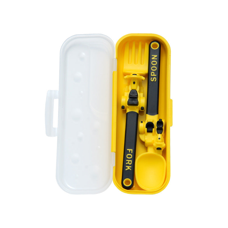 Kids 3 Wheel Scooter Cutlery Set Cartoon Cute Food Grade PP Material High Temperature Disinfectable Fork Spoon Set for Toddlers