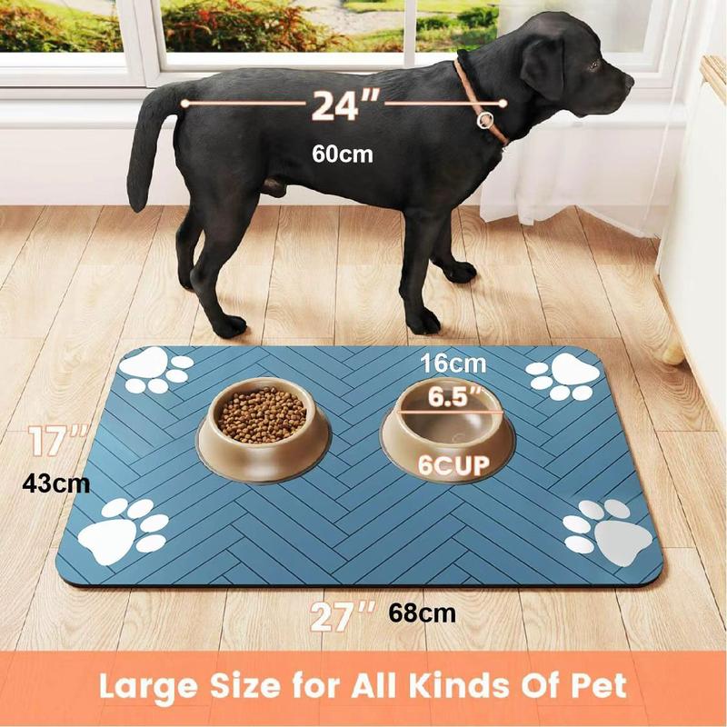 Quick Drying Absorbent Pet Feeding Mat for Dogs and Cats, Non-Slip Rubber Bottom, Dark Polyester Surface for Indoor Use