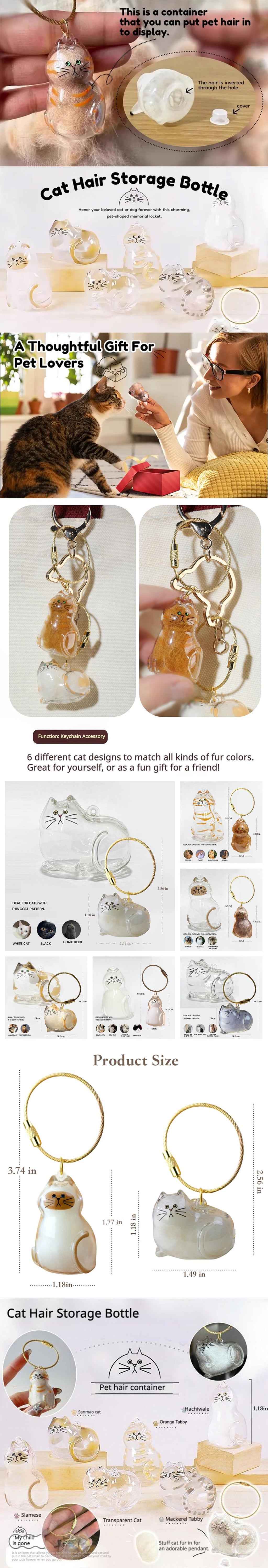 Cat Fur Memory Charm, Transparent Fur Storage Keychain, 6 Cute Designs, Mini Fur Collector, Sentimental Keepsake Pendant, Pet Memorial Gift, Cat Mom Must-Have Personalized