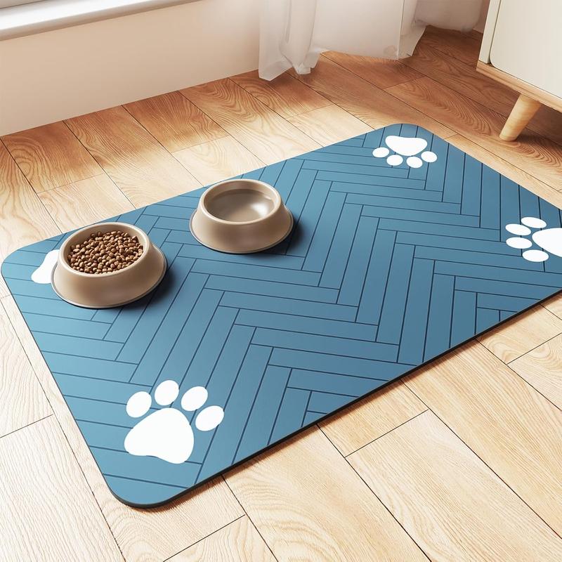 Quick Drying Absorbent Pet Feeding Mat for Dogs and Cats, Non-Slip Rubber Bottom, Dark Polyester Surface for Indoor Use