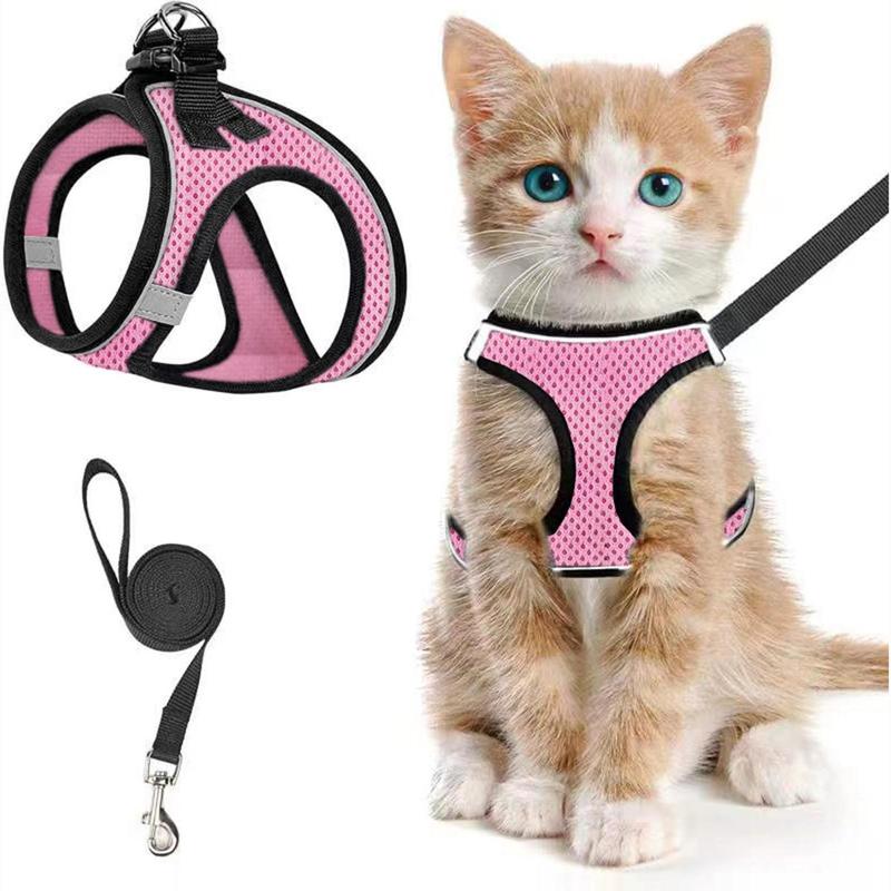 2pcs Adjustable Pet Harness & Leash Set, Breathable Mesh Cat Harness With No Tangle Leash, Pet Supplies For Outdoor Walking