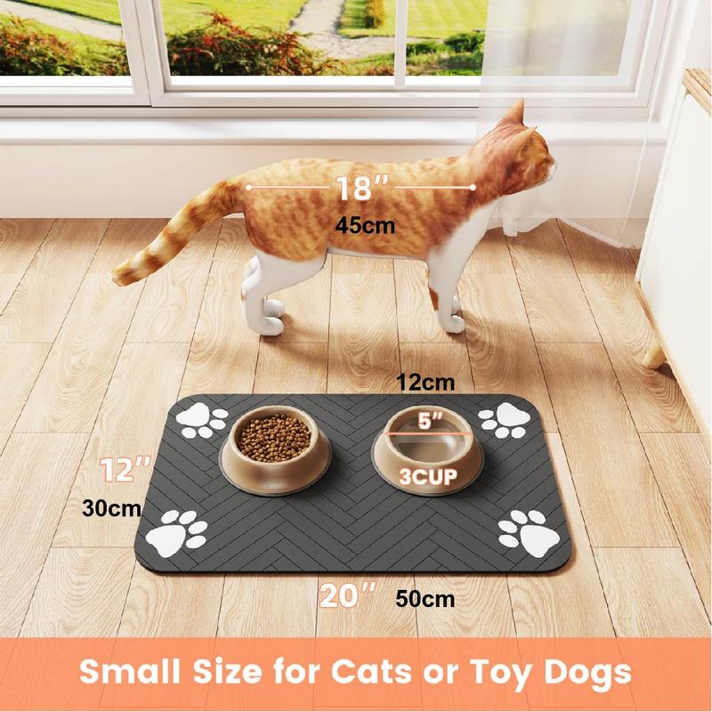 Quick Drying Absorbent Pet Feeding Mat for Dogs and Cats, Non-Slip Rubber Bottom, Dark Polyester Surface for Indoor Use